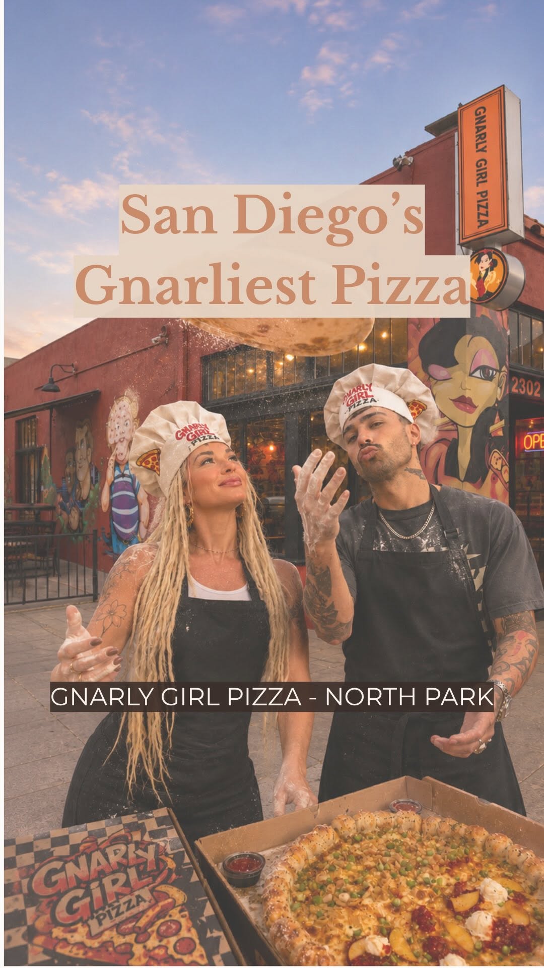Lana and Kyle making pizza at Gnarly Girl Pizza